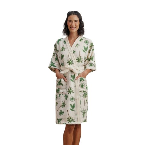 Roupão Aveludado Adulto Quimono Estampado Tropical Tamanho M