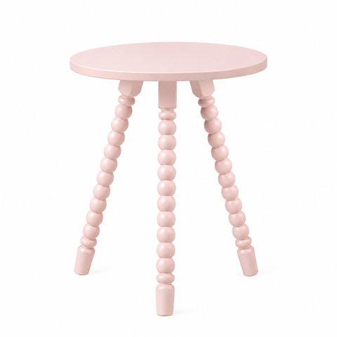 Mesa Lateral de Apoio em Madeira Maciça com Design Torneado Rosa