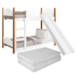 Cama Infantil Beliche Montessori Encanto com 2 Colchões Escorregador Grade Proteção Cor Branco - 7