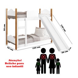 Cama Infantil Beliche Montessori Encanto com 2 Colchões Escorregador Grade Proteção Cor Branco - 6