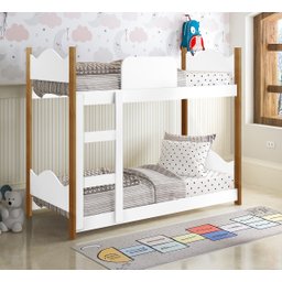 Cama Infantil Beliche Montessori Encanto com 2 Colchões Escorregador Grade Proteção Cor Branco - 2