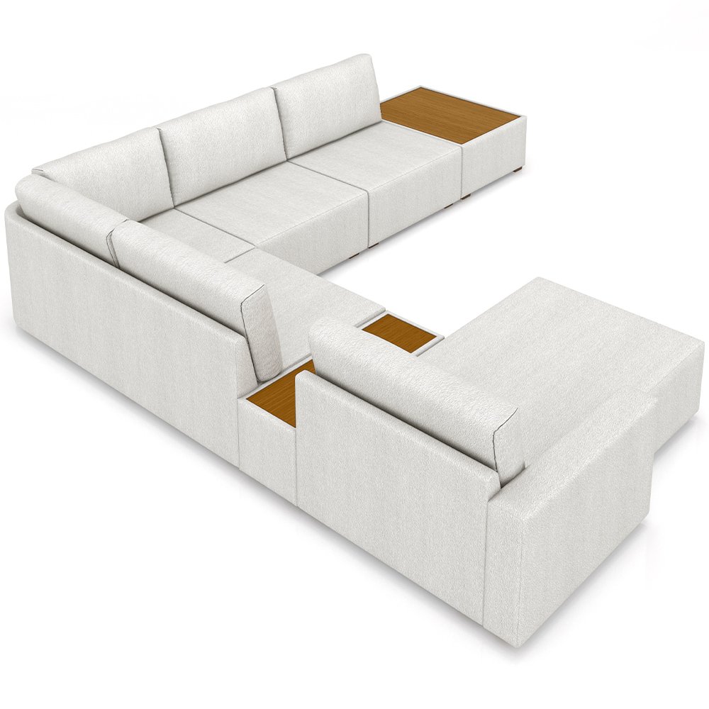 Sofá de Canto com Chaise e Mesa Lateral Sala de Estar Living 291cm Gales M03 Bouclê Cru - Lyam Decor - 7