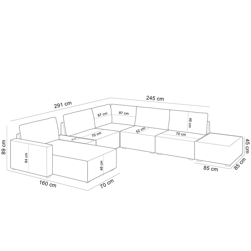 Sofá de Canto com Chaise e Mesa Lateral Sala de Estar Living 291cm Gales M03 Bouclê Cru - Lyam Decor - 5