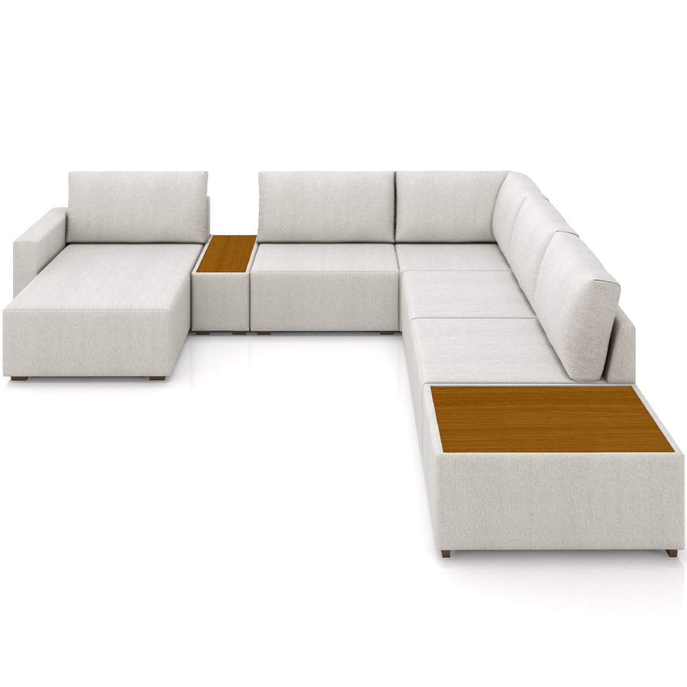 Sofá de Canto com Chaise e Mesa Lateral Sala de Estar Living 291cm Gales M03 Bouclê Cru - Lyam Decor - 3