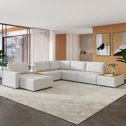 Sofá de Canto com Chaise e Mesa Lateral Sala de Estar Living 291cm Gales M03 Bouclê Cru - Lyam Decor - 2