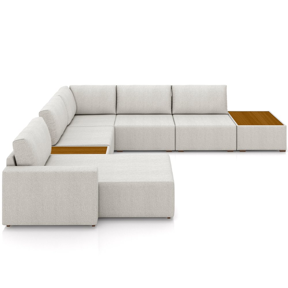 Sofá de Canto com Chaise e Mesa Lateral Sala de Estar Living 291cm Gales M03 Bouclê Cru - Lyam Decor - 6