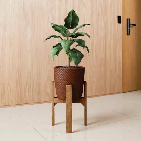 Suporte Legs para Vaso Cachepot em Madeira Pinus 40cm com Vaso de Plantas Marrom