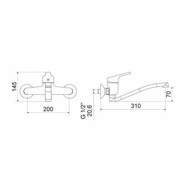 Monocomando de Parede para Cozinha Bica Móvel 7005 Vega C70 Órion Meber Metais - 2