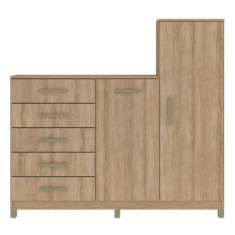 Cômoda Chicago 2 Portas 5 Gavetas com Cabideiro e Pés Mel