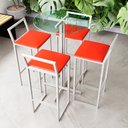 Ver imagem 1 de Conjunto Mesa Alta Bistrô Redonda Vidro 4 Banquetas Estofado Ind White Don Castro