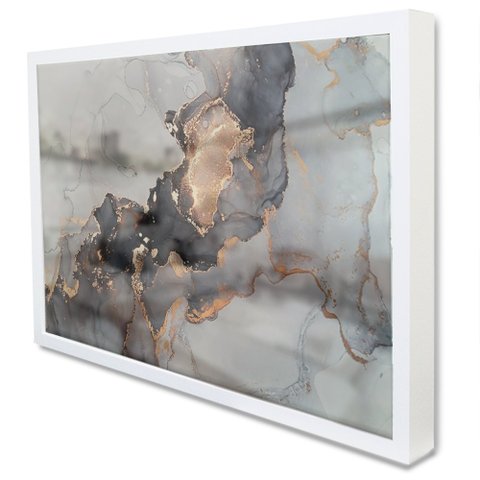 Quadro Decorativo Caixa Alta com Vidro Abstrato Mármore Elegance TaColado Moldura Branca 90 x 60cm
