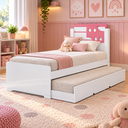 Ver imagem 1 de Bicama Infantil Solteiro Luiza com Cama Auxiliar:Branco/Rosa