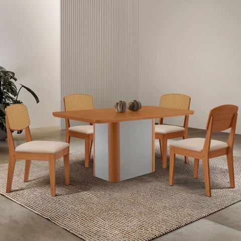 Mesa de Jantar Isadora 120cm Tampo Mdf Laminado com 4 Cadeiras Copper Premium