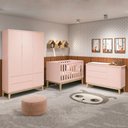Ver imagem 5 de Quarto de Bebê Classic 3 Portas com Colchão Rosa Pés Madeira Natural - Reller