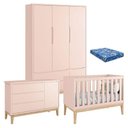 Ver imagem 1 de Quarto de Bebê Classic 3 Portas com Colchão Rosa Pés Madeira Natural - Reller