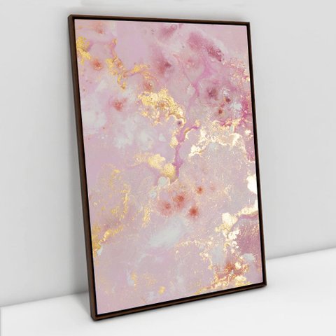 Quadro Decorativo em Canvas Abstrato Mármore Rose Gold Delux TaColado Moldura Flutuante 4,5cm Madeir