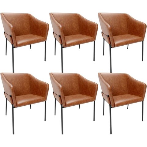 Kit 6 Cadeiras para Sala de Jantar Estar Living Olívia L02 Couríssimo Camel - Lyam Decor