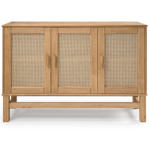 Balcão Buffet em Madeira e Rattan Natural 03 Portas