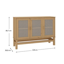 Balcão Buffet em Madeira e Rattan Natural 03 Portas - 5