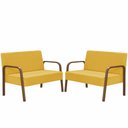 Ver imagem 1 de Kit Poltrona Decorativa 2 Namoradeiras de 2 Lugares Jade Braço Madeira D Salla Suede Amarelo