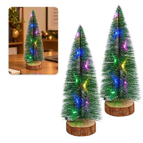 Mini Pinheiro de Natal LED Kit 2 Uni Fio de Fada Embutido Base de Madeira Casa Escritorio Decoracao 