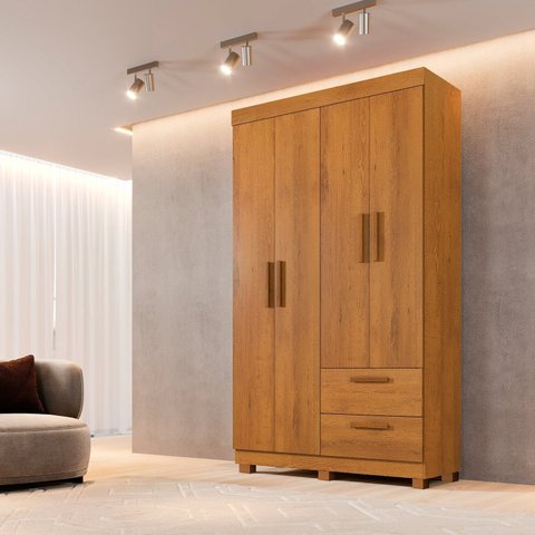 Guarda-Roupa 4 Portas 2 Gavetas 100% MDF Flórida Yescasa Marrom/Cinamomo