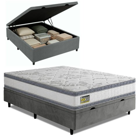 Cama Box Baú Casal Molas Ensacadas Double Face 138x188x68cm Hellen - Suporta até 120 kg por Pessoa