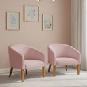 Ver imagem 1 de Poltrona Sala Decorativa Kit 2 Stella Pé Madeira Trapézio Castanho Bouclê Rosê D03 - D’Rossi