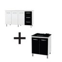 Ver imagem 1 de Kit Balcão Cozinha 150cm Betina Branco/Preto + Balcão Cooktop 5 Bocas Moblis Branco/Preto