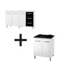Ver imagem 1 de Kit Balcão Cozinha 150cm Betina Branco/Preto + Balcão Cooktop 5 Bocas Moblis Branco/Branco