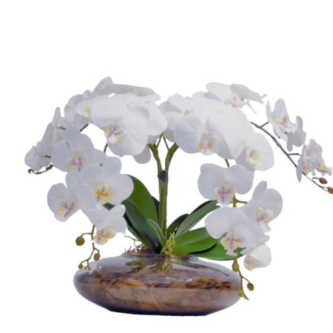 Arranjo Flores 4 Orquídeas Brancas Toque Real Vaso Grande