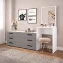 Ver imagem 1 de Cômoda Penteadeira Lisboa 6 Gavetas com Espelho 209x160cm Cinza/Branco 250799