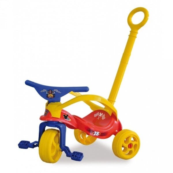 Triciclo Mickey com Empurrador e Proteção Colorido Xalingo Brinquedos