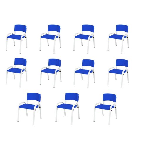 Kit 11 Cadeiras Infantil Iso, Escola, Base Branco- Azul