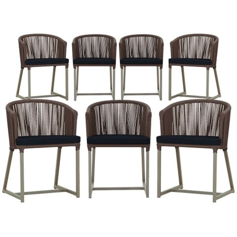 7 Cadeiras de Jantar Área Noronha em Alumínio com Pintura Fendi Corda Náutica Estofado 12 Trama Orig