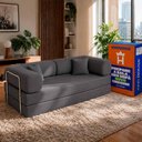 Ver imagem 1 de Sofá Cama Chegada Espuma Á Vácuo 2 Lugares 1,80m Veludo Cotelê Cinza Grafite - King House