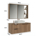 Ver imagem 3 de Conjunto Gabinete para Banheiro Suspenso com Cuba e Espelheira com Nichos 100cm em MDF Village Noce