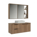 Ver imagem 2 de Conjunto Gabinete para Banheiro Suspenso com Cuba e Espelheira com Nichos 100cm em MDF Village Noce