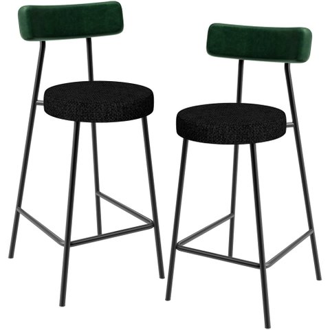 Kit 02 Banquetas Baixa Cozinha e Sala Jantar Bancada Milão L02 Facto Verde Linho Chumbo - lyam decor