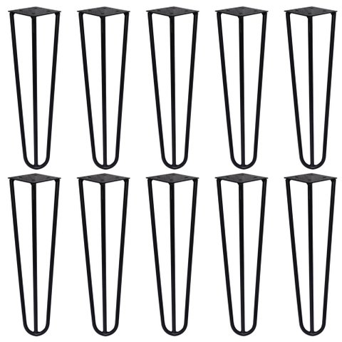 Kit 10 Pés de Metal 25 CM Hairpin Legs Mesas de Centro Puffs Preto