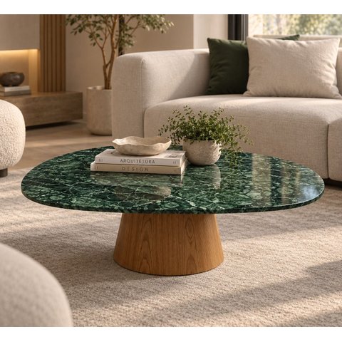 Mesa de Centro Éclat 110x70cm em Mármore Verde Guatemala