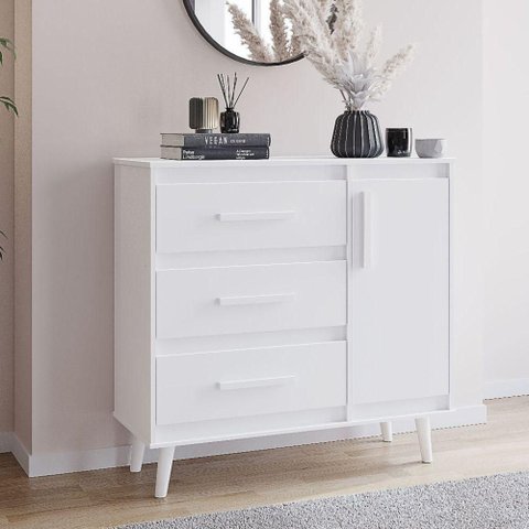 Cômoda Sapateira Mila em Mdp 3 Gavetas, 1 Porta, Estilo Retrô Savana-off White