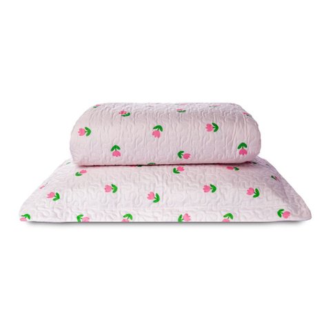 Cobre Leito Basic Solteiro 2 Peças Tulipa Rosa