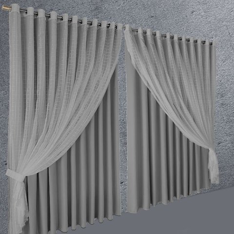 cortina blackout corta luz Roma 6,00 x 2,60 c/voal cinza