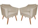 Ver imagem 1 de Kit 2 Poltronas Decorativa Agatha Suede Bege Pés Madeira Mz Decor