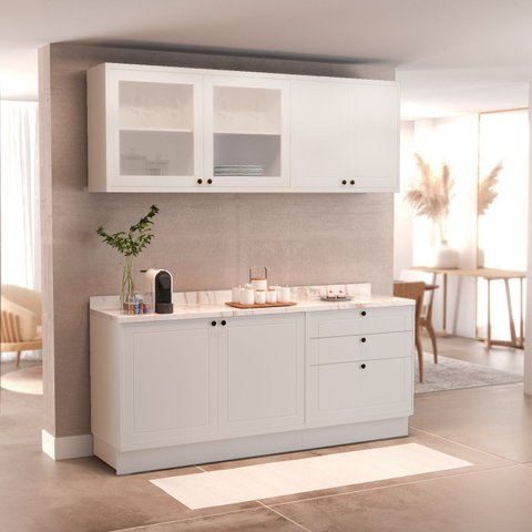 Cozinha Compacta Modulada 4 Peças 6 Portas 3 Gavetas Sevilha Branco/Artico