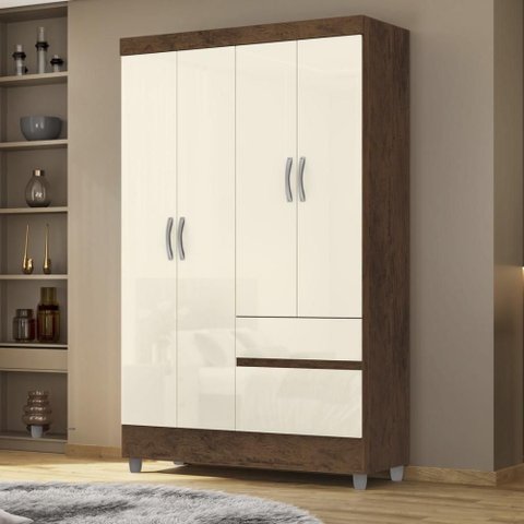Guarda Roupa Solteiro 4 Portas 2 Gavetas Exemplar Plus - Imbuia/champanhe