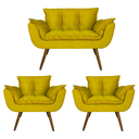 Ver imagem 1 de Conjunto Namoradeira e 2 Poltronas Estofadas Hall de Entrada Opala Suede Amarelo - LM DECOR