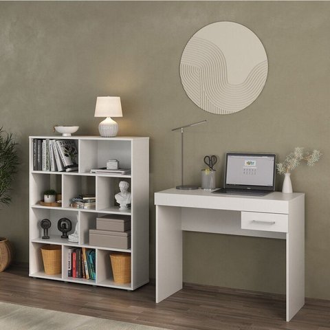 Conjunto Escrivaninha Cooler e Estante Book com Diversos Nichos