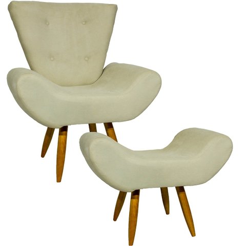 Kit Poltrona Decorativa Para Sala Recepção Escritório Consultório + Puff Emilia Suede